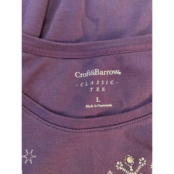 croft and barrow Purple Large T Shirt Top w/Glittery Holiday Snowflakes Stretchy - Picture 6 of 6